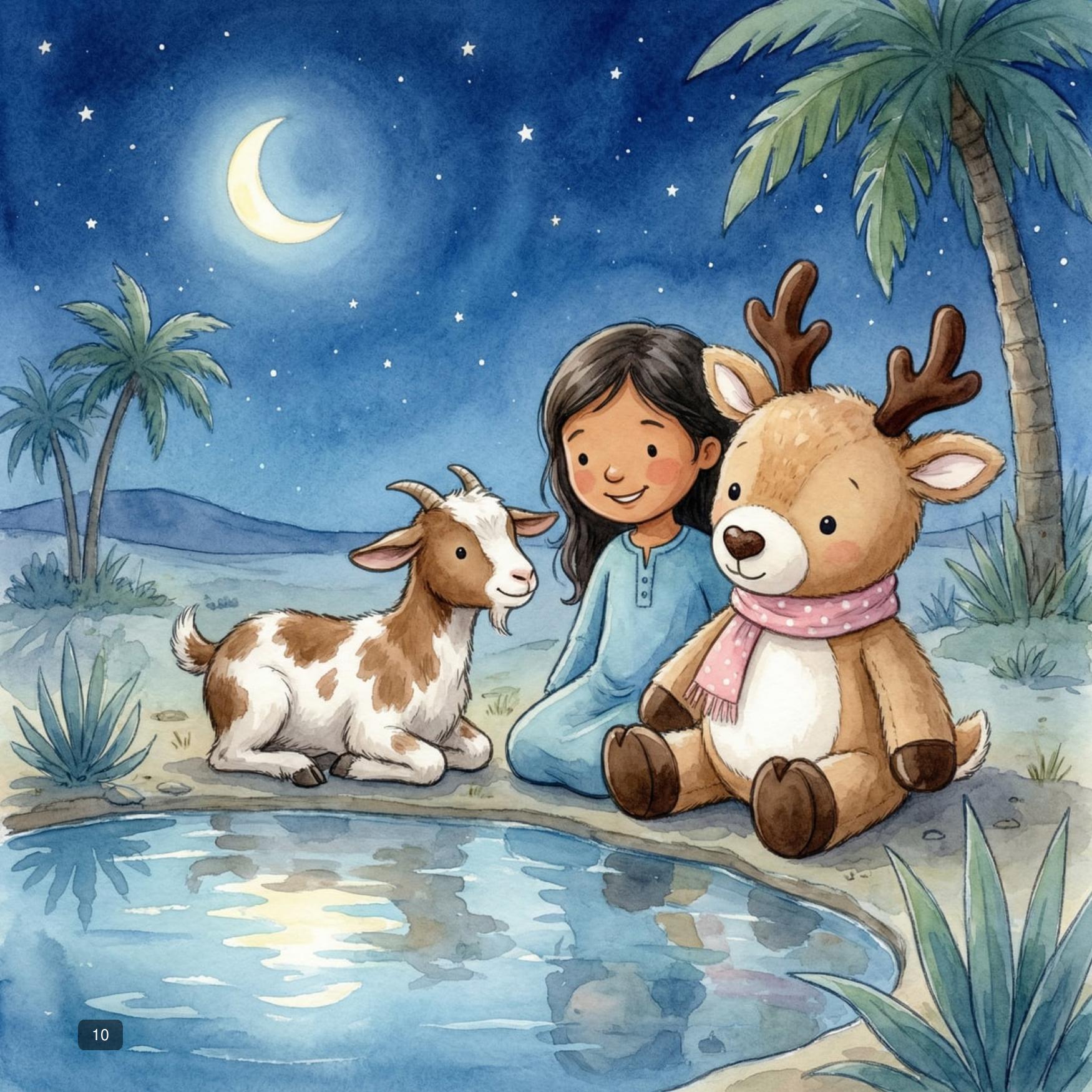 A peaceful desert oasis under the stars