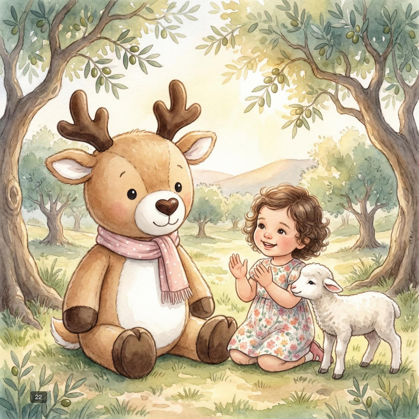 A gentle moment in an olive grove with a lamb